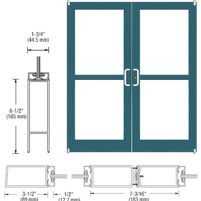 CRL-U.S. Aluminum Custom KYNAR® Paint Custom Pair Series 400 Medium Stile Offset Pivot Entrance Doors For Panics for Surface Mount Door Closers