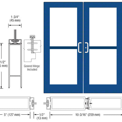 CRL-U.S. Aluminum Custom KYNAR® Paint Custom Pair Series 550 Wide Stile Geared Hinge Entrance Doors For Panics and Surface Mount Door Closers