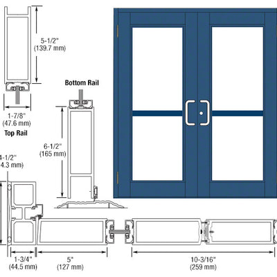 CRL-U.S. Aluminum Custom KYNAR® Paint Custom Pair Series 850 Durafront Wide Stile Butt Hinge Entrance Doors for Panics and Surface Mount Door Closers