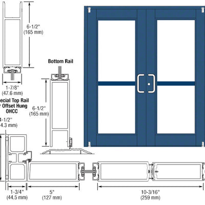 CRL-U.S. Aluminum Custom KYNAR® Paint Custom Pair Series 850 Durafront Wide Stile Offset Pivot Entrance Doors With Panics for Overhead Concealed Door Closers