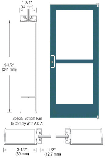 CRL-U.S. Aluminum Custom KYNAR® Paint Custom Single Series 400 Medium Stile Offset Pivot Entrance Door With Panic for Surface Mount Door Closer