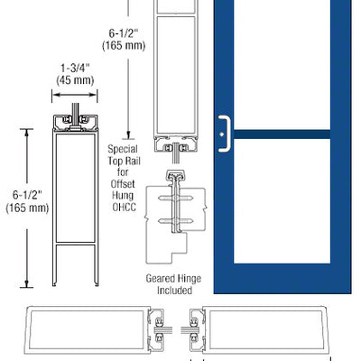 CRL-U.S. Aluminum Custom KYNAR® Paint Custom Single Series 550 Wide Stile Geared Hinge Entrance Door for Panic and Overhead Concealed Door Closer