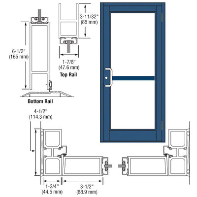 CRL-U.S. Aluminum Custom KYNAR® Paint Custom Single Series 800 Durafront Medium Stile Butt Hinge Entrance Door for Panic and Surface Mount Door Closer