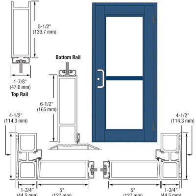 CRL-U.S. Aluminum Custom KYNAR® Paint Custom Single Series 850 Durafront Wide Stile Butt Hinged Entrance Door For Panic and Surface Mount Door Closer