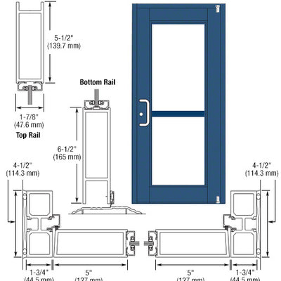 CRL-U.S. Aluminum Custom KYNAR® Paint Custom Single Series 850 Durafront Wide Stile Offset Pivot Entrance Door for Panic and Surface Mount Door Closer