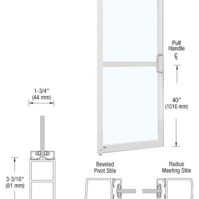 CRL-U.S. Aluminum White KYNAR® Paint 250 Series Narrow Stile Inactive Leaf of Pair 3'0 x 7'0 Offset Hung with Pivots for Surf Mount Closer Complete Panic Door with Std. Panic and Bottom Rail