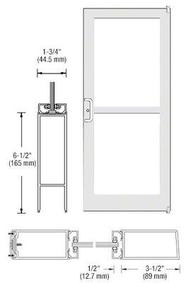CRL-U.S. Aluminum White KYNAR® Paint 400 Series Medium Stile Active Leaf of Pair 3'0 x 7'0 Offset Hung with Pivots for Surf Mount Closer Complete Panic Door with Std. Panic and Bottom Rail