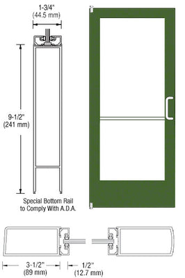 CRL-U.S. Aluminum White KYNAR® Paint 400 Series Medium Stile Inactive Leaf of Pair 3'0 x 7'0 Offset Hung with Pivots for Surf Mount Closer Complete Panic Door with Std. Panic and Bottom Rail