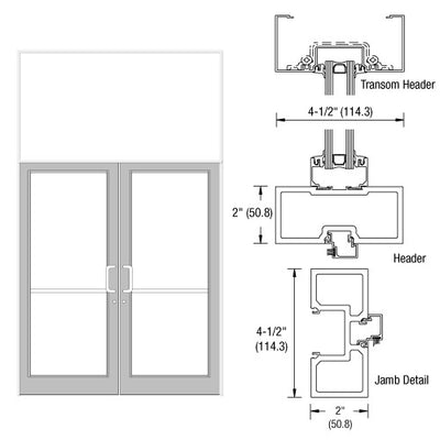 CRL-U.S. Aluminum White KYNAR® Paint 76" x 126" Series DF800 Tubular Butt Hinge Transom Frame Complete (2FT)