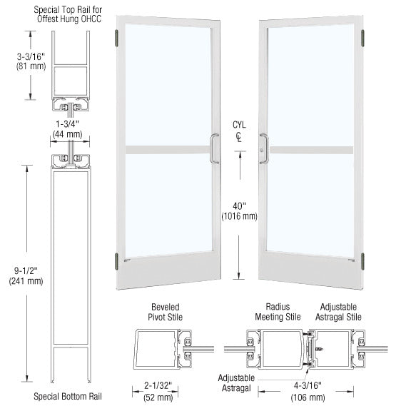 CRL-U.S. Aluminum White KYNAR® Paint Custom Pair 72" x 84" Series 250 Narrow Stile Butt Hinge Entrance Door for OHCC