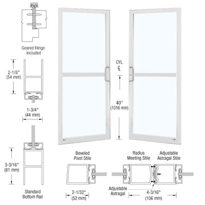 CRL-U.S. Aluminum White KYNAR® Paint Custom Pair Series 250 Narrow Stile Geared Hinge Entrance Doors For Panics and Surface Mount Door Closers