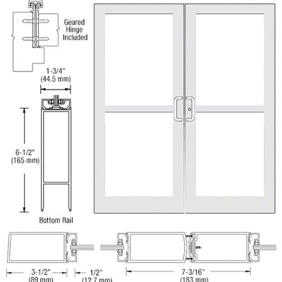 CRL-U.S. Aluminum White KYNAR® Paint Custom Pair Series 400 Medium Stile Offset Hung Geared Hinge Entrance Doors for Panics and Surface Mount Door Closers