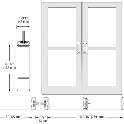 CRL-U.S. Aluminum White KYNAR® Paint Custom Pair Series 550 Wide Stile Center Pivot Entrance Doors With Panics for Overhead Concealed Door Closers
