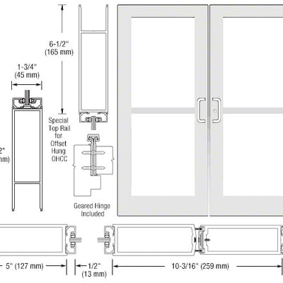 CRL-U.S. Aluminum White KYNAR® Paint Custom Pair Series 550 Wide Stile Geared Hinge Entrance Doors for Panics and Overhead Concealed Door Closers