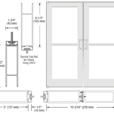 CRL-U.S. Aluminum White KYNAR® Paint Custom Pair Series 550 Wide Stile Offset Pivot Entrance Doors For Panics and Overhead Concealed Door Closers