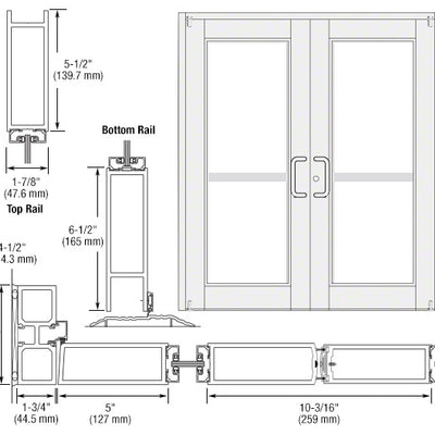 CRL-U.S. Aluminum White KYNAR® Paint Custom Pair Series 850 Durafront Wide Stile Offset Pivot Entrance Doors for Panics and Surface Mount Door Closers