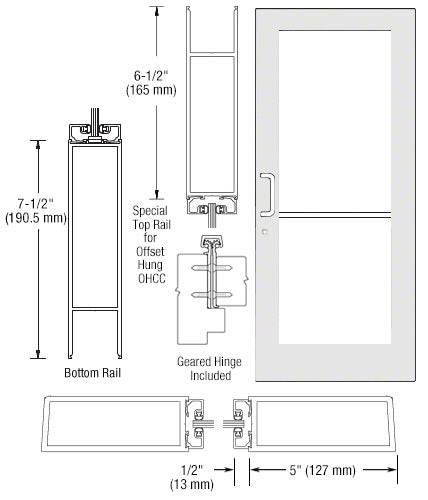 CRL-U.S. Aluminum White KYNAR® Paint Custom Single Series 550 Wide Stile Geared Hinge Entrance Door for Overhead Concealed Door Closer