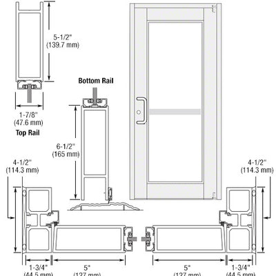 CRL-U.S. Aluminum White KYNAR® Paint Custom Single Series 850 Durafront Wide Stile Offset Pivot Entrance Door for Panic and Surface Mount Door Closer