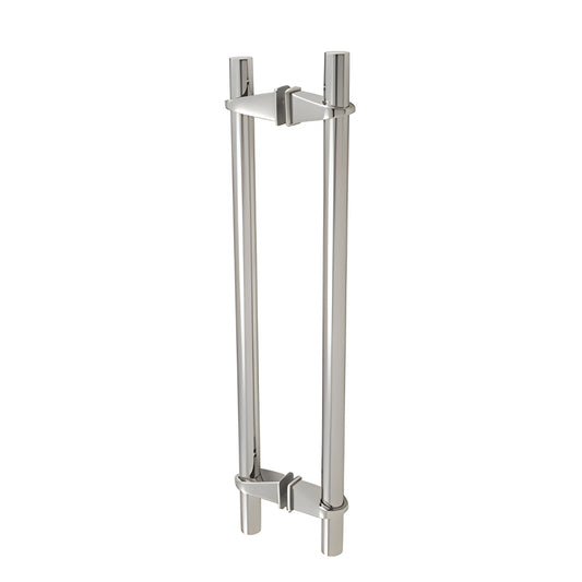 VPS128PS polished stainless steel adjustable double-bar glass door pull, 28in overall, fits 3/8-3/4in glass.