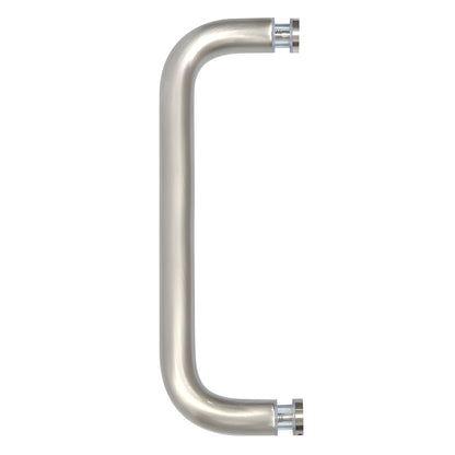 Brushed nickel solid brass U-shaped single-sided glass pull, 3/4" dia, fits 1/4-1/2" glass, 8" C C (SKU BPS8BN)