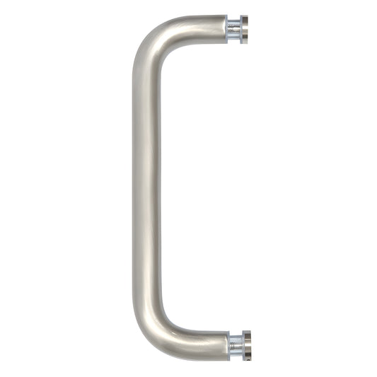 Brushed nickel solid brass U-shaped single-sided glass pull, 3/4" dia, fits 1/4-1/2" glass, 8" C C (SKU BPS8BN)