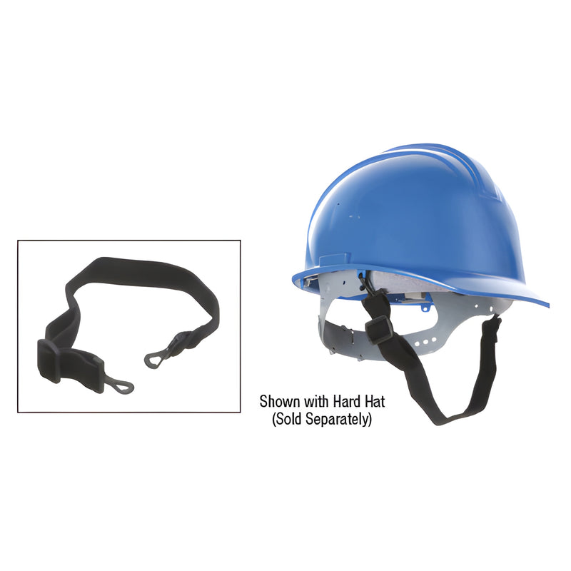 CRL ES003 adjustable blue chin strap for hard hats, shown attached and separately - one size fits all.