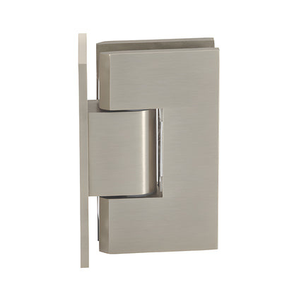 Brushed nickel Vienna solid brass shower door hinge for 3/8-1/2 in. glass, wall mount full back plate (SKU V1E037BN)