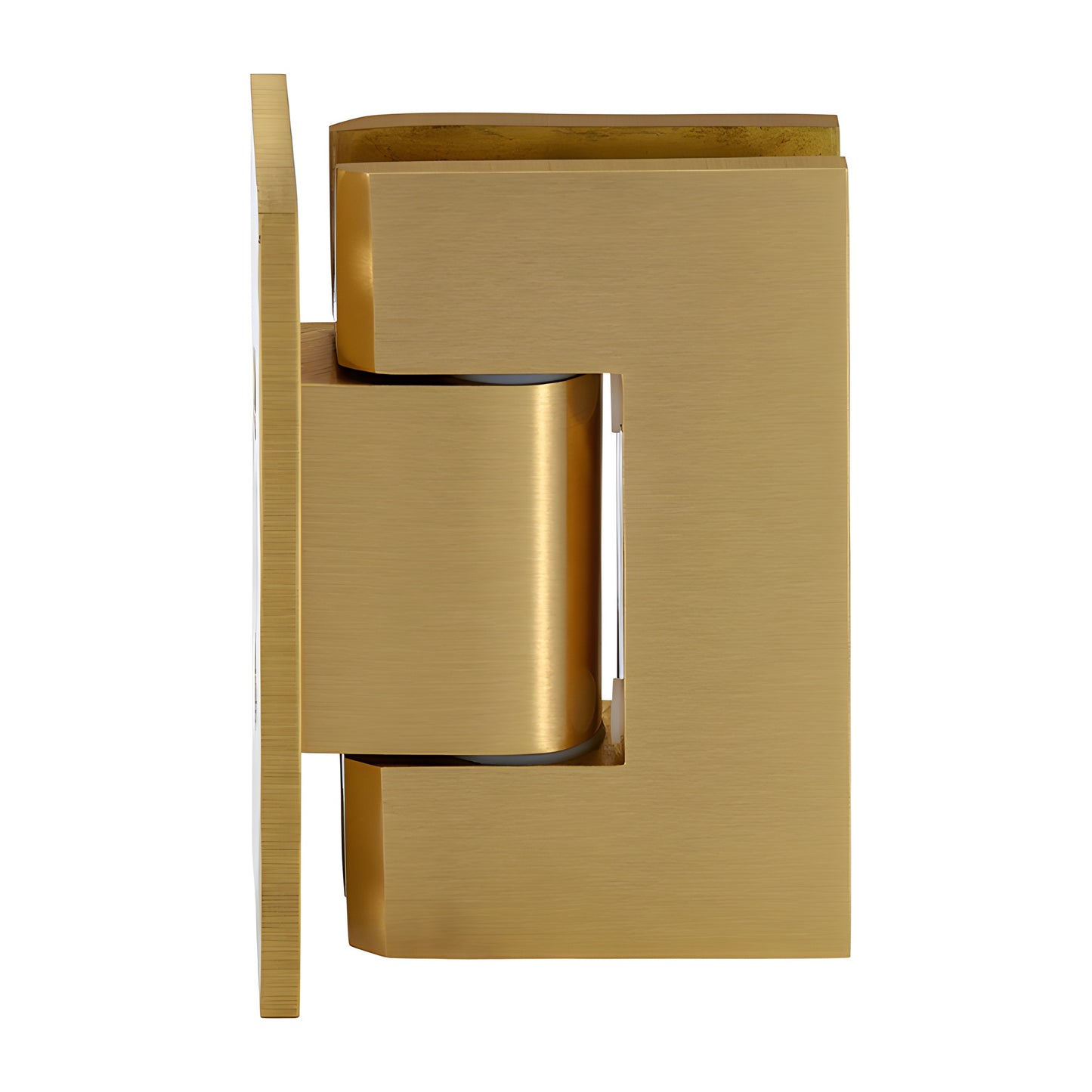 GEN337SB satin brass adjustable Geneva shower hinge, solid full back plate, 3-1/2 in height