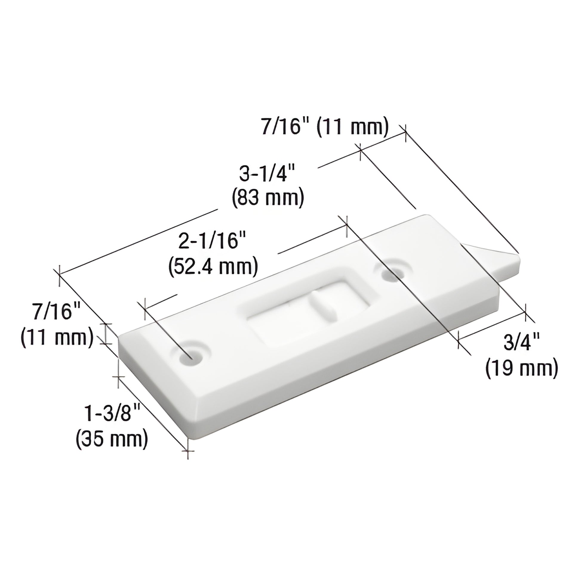 White plastic spring-loaded window tilt latch set left & right, 3-1/4 in long, SKU F2722