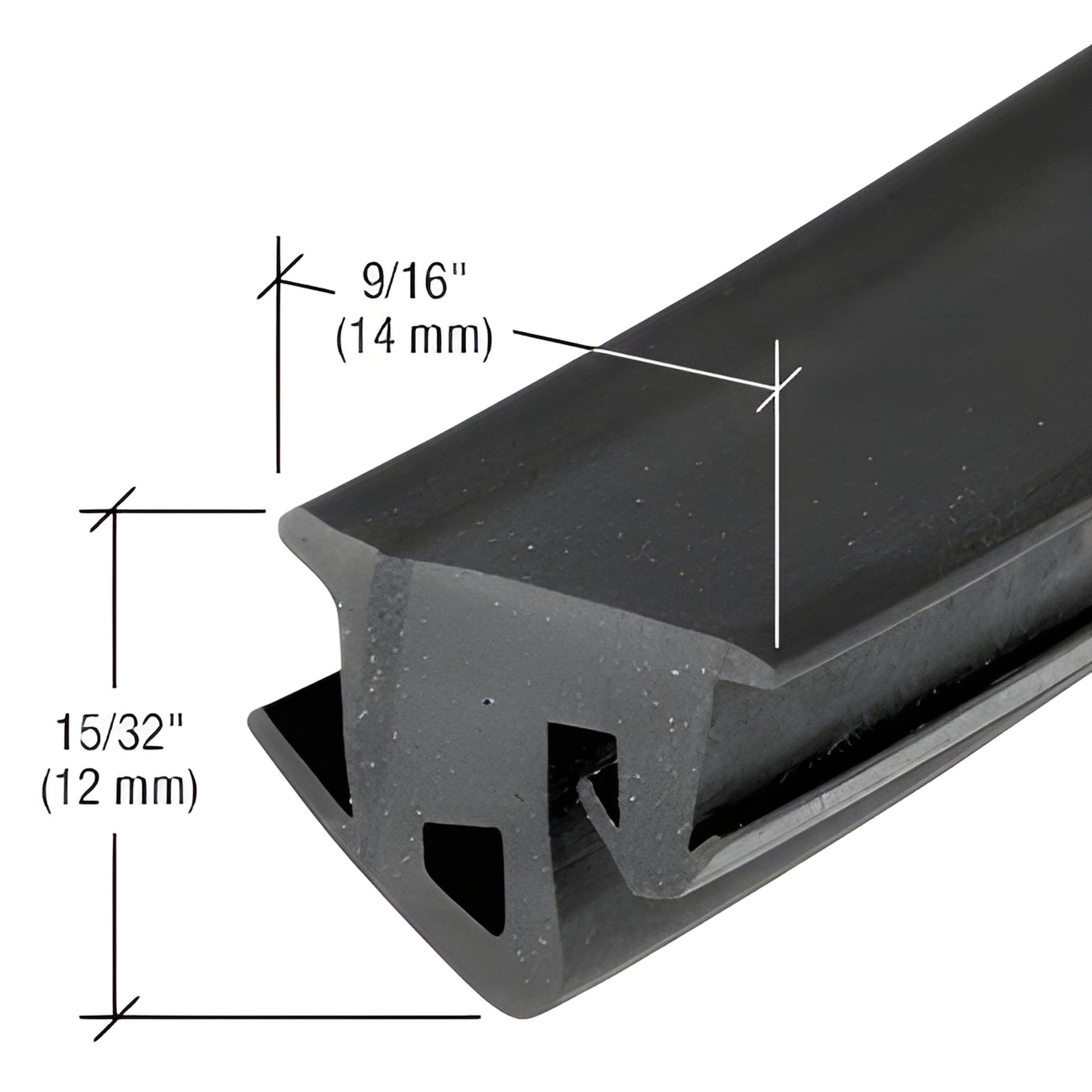 NP218 black EPDM top-load push-in glazing gasket profile, fits 6-51 mm infills (9/16" x 15/32"), close-up.