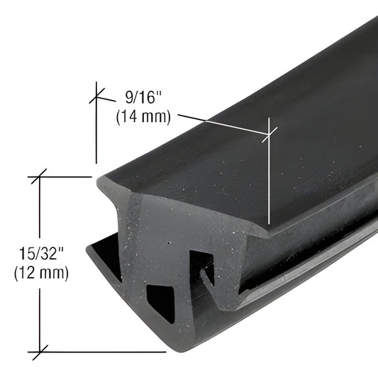 NP218 black EPDM top-load push-in glazing gasket profile, fits 6-51 mm infills (9/16" x 15/32"), close-up.