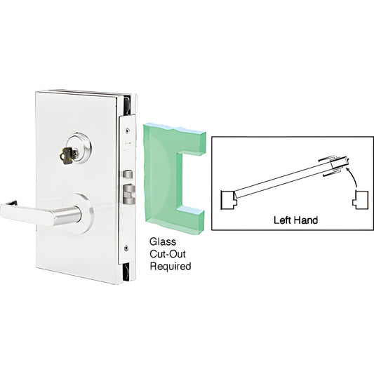 DL610LSSC satin anodized 6x10 center lock with lever, left-hand, for 1/2 tempered glass (glass cut-out required)