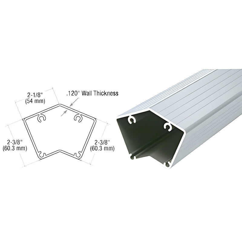 CRL P536M aluminum 135 post, mill finish, 2-3/8 in height, hollow extruded profile, 20' stock cut-to-size.