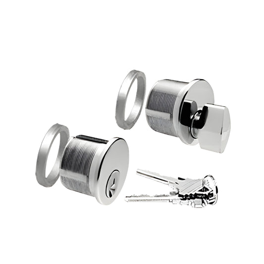 Polished stainless steel mortise cylinder and thumbturn combo with two keys, 1" length - SKU DRA5060PS