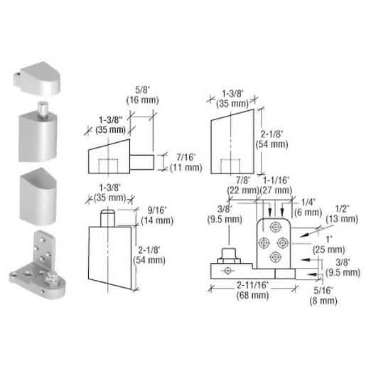 CRL Aluminum Offset Left Hand Pivot Set - Flush with Frame Face for Durable Door Support