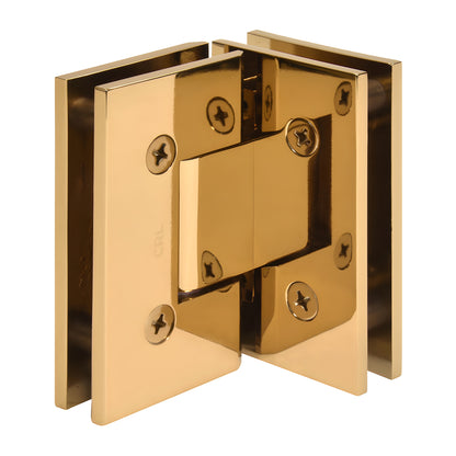 V1E092FG French Gold brass 90 glass-to-glass shower door hinge, square-edge, for 10-12 mm (3/8-1/2") glass