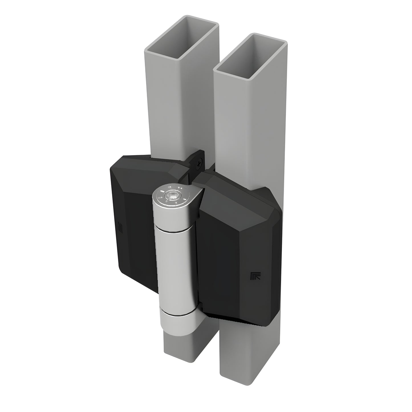 Polaris 200 soft-close gate hinge, black covers with 2205 duplex stainless steel pivot (SKU P0L180200SS)