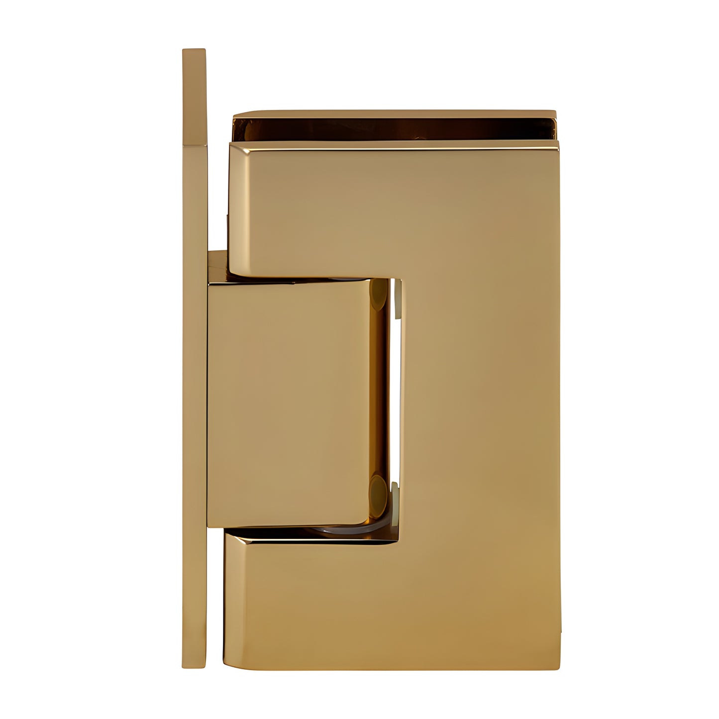 Gold-plated brass adjustable Geneva shower hinge (GEN344GP) for 8-12 mm tempered glass.