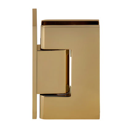 Gold-plated brass adjustable Geneva shower hinge (GEN344GP) for 8-12 mm tempered glass.