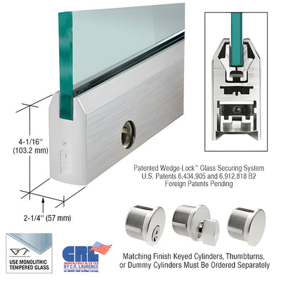 CRL Brushed Stainless 4" Tapered Glass Door Rail w/Lock — Custom 5/8"
