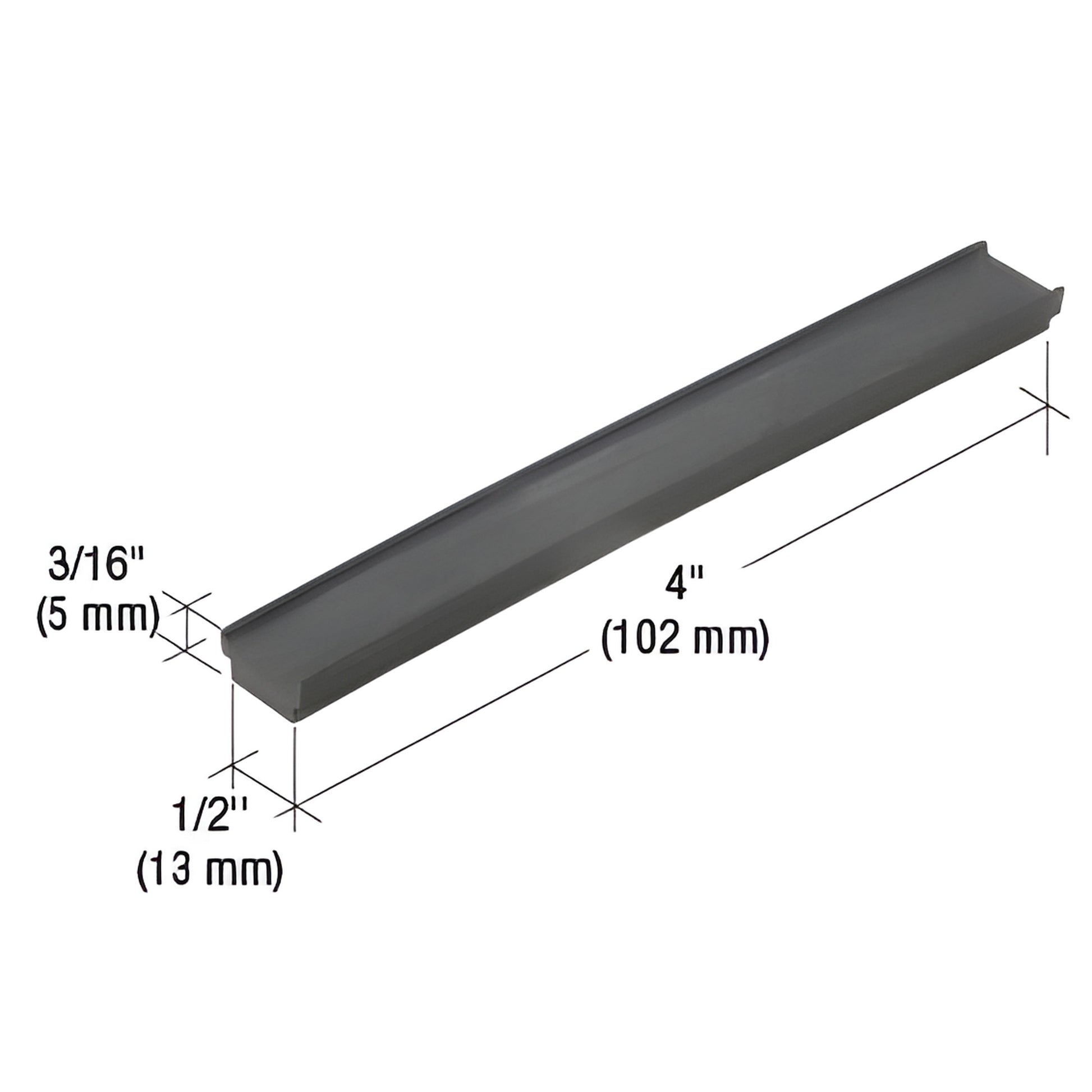 SB045 black setting block - 4" x 1/2" x 3/16" plastic spacer for 1/4" (6mm) glazing, sold 100 per pack.