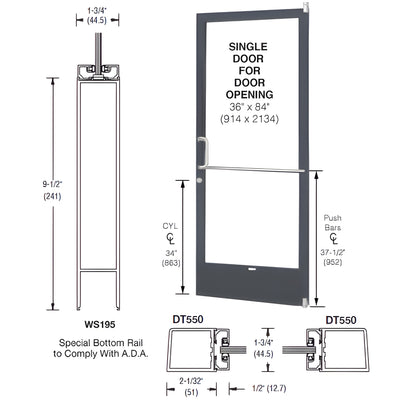 CRL-U.S. Aluminum Bronze Black Anodized for 250 Series Narrow Stile (RHR) HRSO Single 3'0 x 7'0 Offset Hung with Pivots for Surface Mount Closer Complete ADA Door, Lock Indicator, Cylinder Guard - 1" Glazing