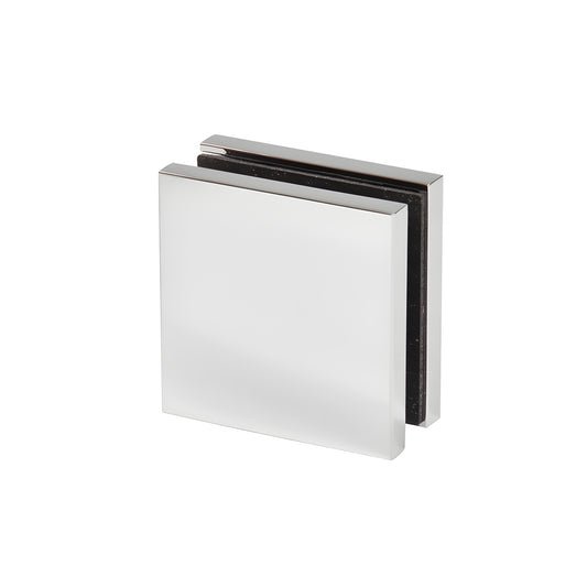 Polished chrome brass Zero Clamp for 3/8-1/2" glass - low-profile concealed frameless shower clamp (SKU CCS4CH)