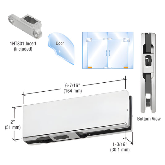 PH10CA satin anodized bottom patch fitting for 3/8-1/2 tempered glass with 1NT301 insert, 2 3/4 pivot setback