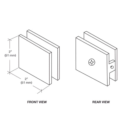 SCU4SC square satin-chrome wall-mount glass clamp, solid brass, hole-in-glass for 3/8-1/2" (10-12 mm) glass