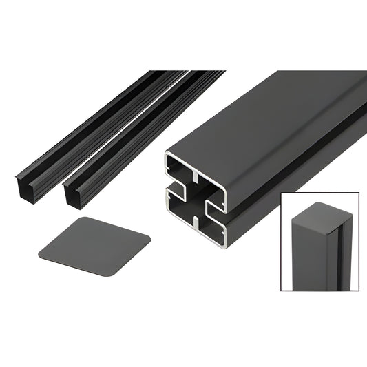 HD72CKBL matte black aluminum glass railing post kit w/ cap & glazing vinyl, 72 in, fits 1/4-1/2 in glass