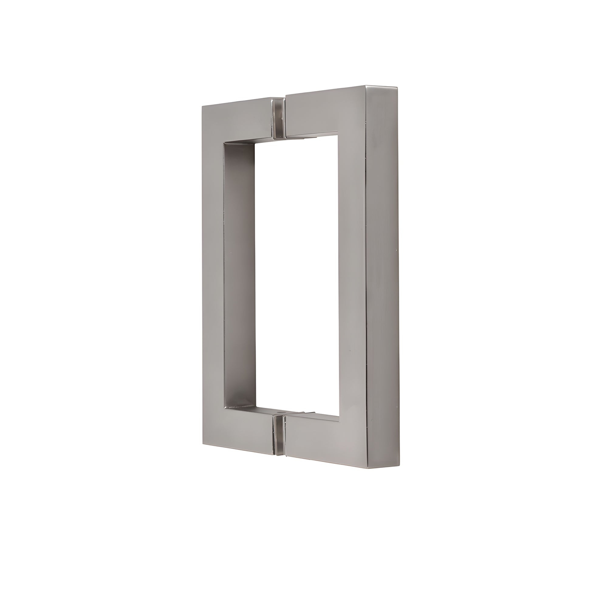 SQ6X6SN satin nickel square corner back to back glass pull handle, 6" C to C, 3/4" brass tube, fits 6-12 mm tempered glass