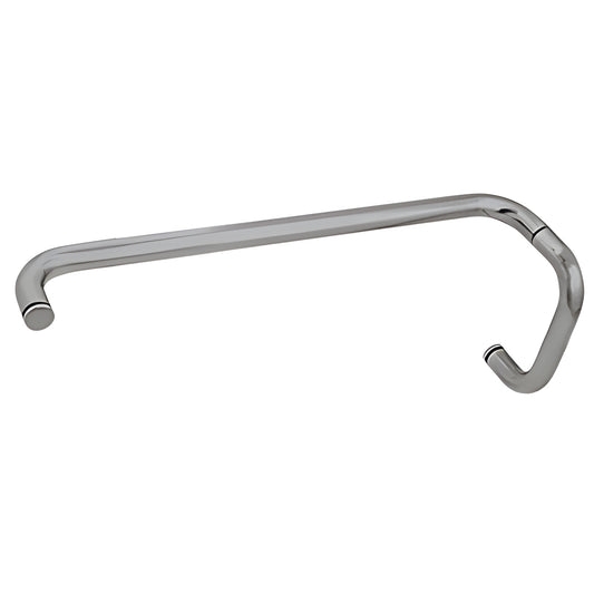 Brushed nickel tubular brass 6" pull with 18" towel bar for frameless glass doors.