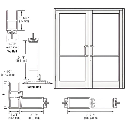 Custom Durafront MS double entrance door, White Kynar, commercial, 6-1/2" bottom rail, SKU DC82552