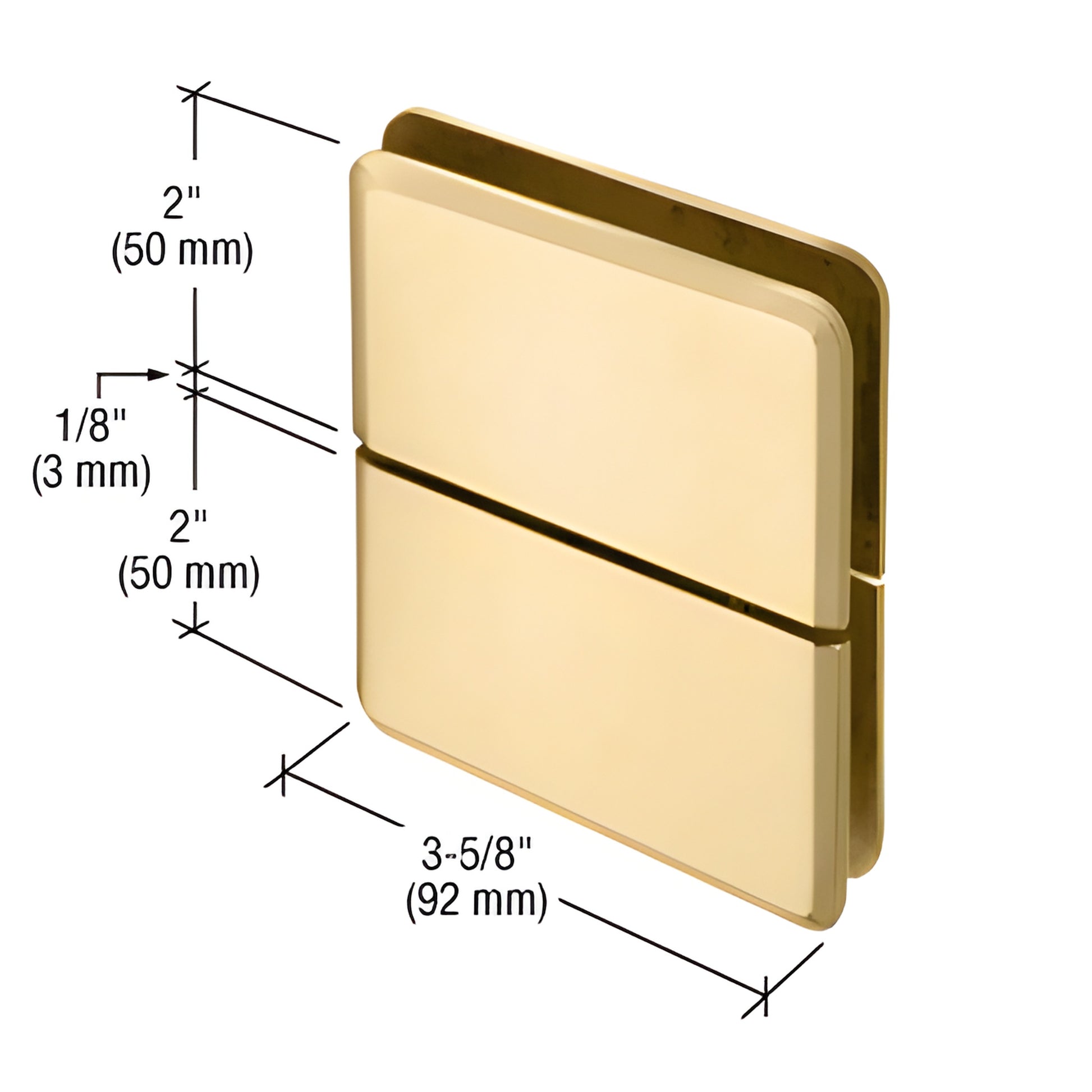 PPH02SB satin brass beveled glass-to-transom pivot hinge, solid brass, 3-5/8" wide x 2" high, for 8-10 mm tempered glass
